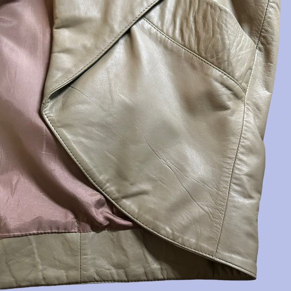 Prégo Unisex Leather Open Jackets Large L Green Collared Padded Shoulders - Picture 13 of 16